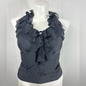 NWT Be Creative Sz 10D Black Ruffle Halter Bikini Top Bandeau